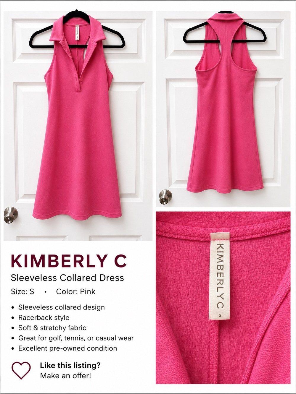 Kimberly C Pink Sleeveless Collared Racerback Dress